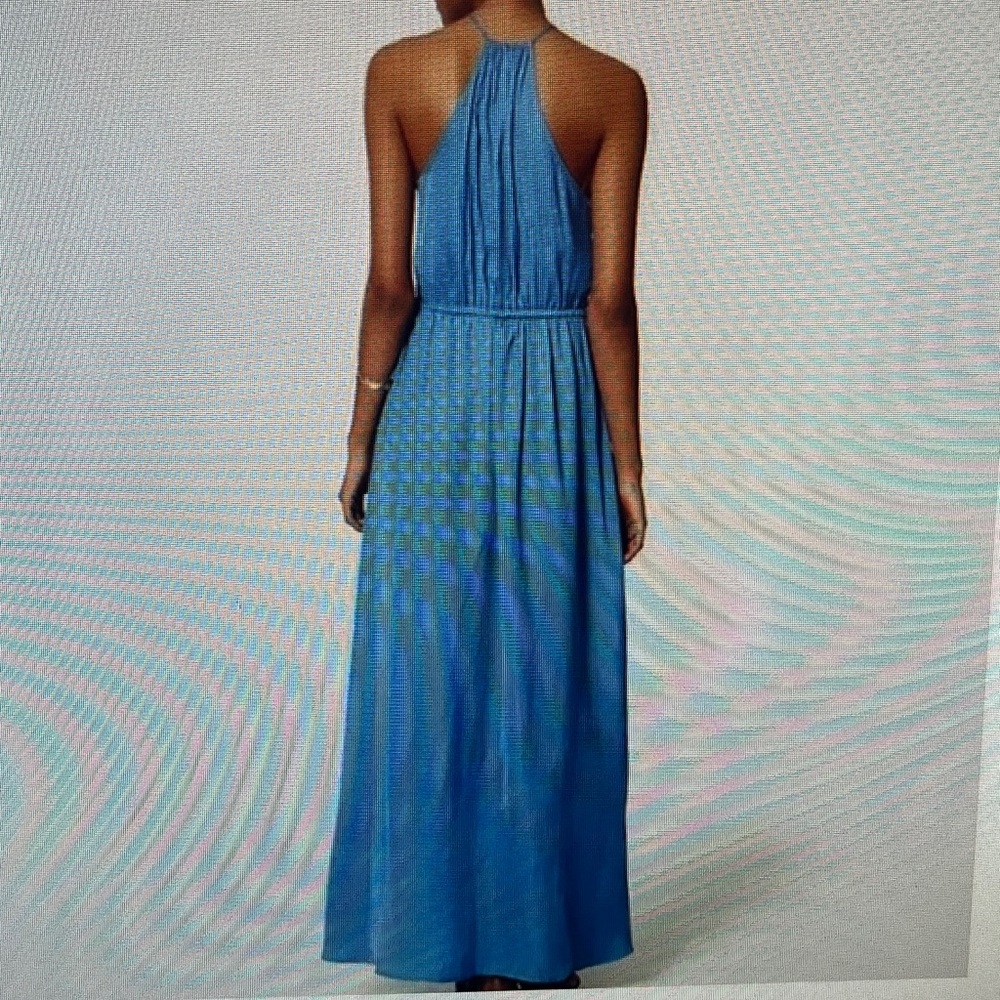 New! Ann Taylor LOFT Tasseled Halter Maxi Dress Blue Size Large NWT - Picture 3 of 16